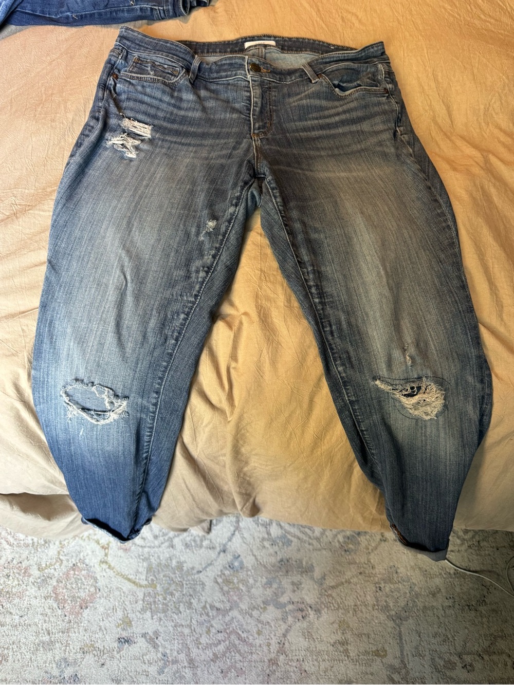 LOFT Women's Distressed Dark Blue Boyfriend Jeans